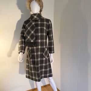 R&K Originals VTG, Gray Plaid, 1960s, Scarf, Wool, M/L Dress EUC